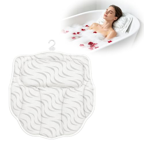 Bath Pillow for Tub, Ergonomic Neck Support Spa Bath Cushion | 4D Hollow Air Mesh,Quick-Dry & Breathable,ergonomic head neck support,6 heavy-duty suction cups for home spa tub soak