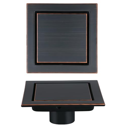 RANDOM Oil Rubbed Bronze Shower Drain Square with Removable Tile Insert Shower Drain Cover and Hair Strainer SUS 304 Stainless Steel 6 inch Shower Floor Drain - color: D-oil Rubbed Bronze-6″ Square
