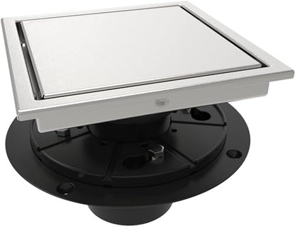 ELLO&ALLO 6 Inch Square Shower Drain Floor Drain with Flange Reversible 2-in-1 Cover Tile Insert Grate Removable SUS304 Stainless Steel in Brushed Nickel - color: Brushed Nickel, size: 6 Inch Tile insert Cover