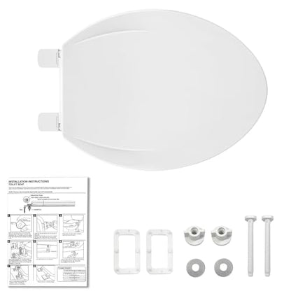 Built-In Toddler Toilet Seat, 19" Elongated White Potty Training Seat with No-Wiggle Design, Easy Install and Detachable for Both Child and Adult Use - color: White, with Toddler Seat, size: Elongated (19″)