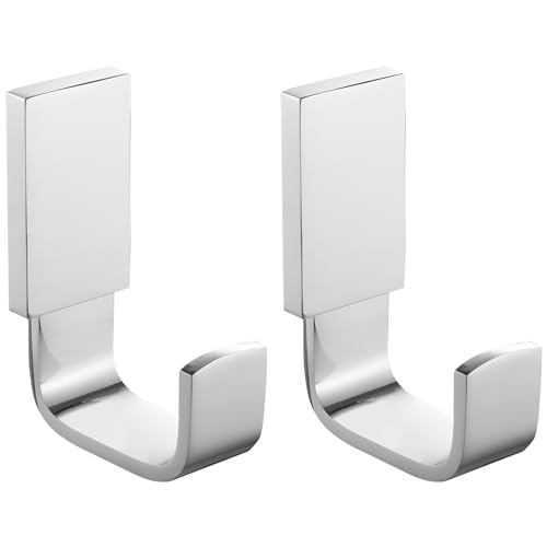 Brass Towel Hook, Bath Robe Coat Clothes Hook, Polished Chrome 2 Pack | Wall Mounted with Screws for Bathroom, Kitchen, Hotel, Garage, Laundry, Square Coat and Hat Hooks, Rustproof & High Quality - color: Polished Chrome, size: 2 Pack