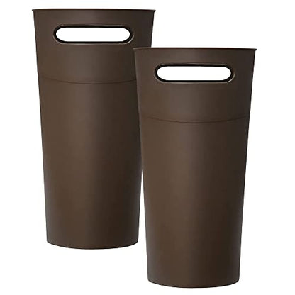 ROYFACC Small Trash Can Plastic Bathroom Wastebasket 3.2 Gallon Slim Garbage Container Bin with Handle for Home Kitchen Bathroom Bedroom Office, 2 Pack (Brown) - color: Brown