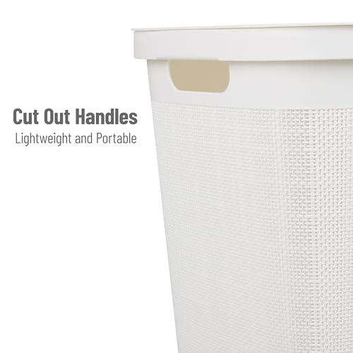 Mind Reader 60L Slim Laundry Hamper, Clothes Basket, Lid, Linen Design, Plastic, White - color: White