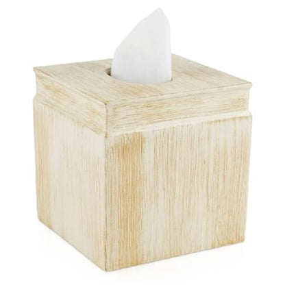 Rustic Luxe Beige Square Resin Tissue Box Cover - style: Square Tissue Box