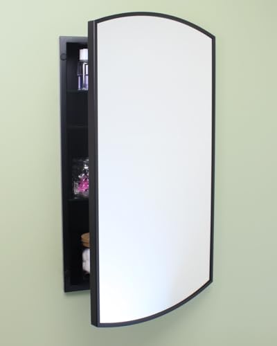 16x26 Harper Crescent Metal Framed Rectangle Recessed Bathroom Medicine Cabinet, Arced Mirror, 14x24 in-Wall Opening, Adjustable Glass Shelves, Magnet Close, Black - color: Black, size: 16x26
