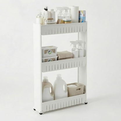 Lavish Home 3 Tier Shelf Rolling Cart - Narrow-Space Kitchen or Bathroom Shelf Organizer Cart - Slim Slide-Out Storage Shelves for Kitchen, Bathroom, Laundry and Pantry - size: 3-Tier