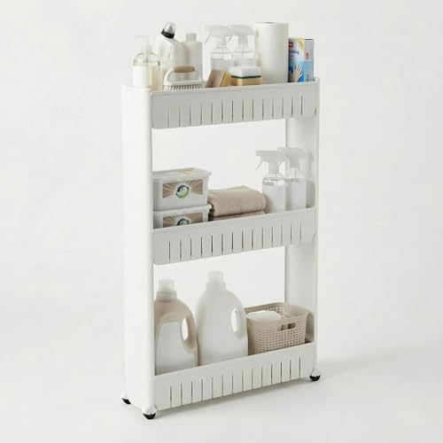 Lavish Home 3 Tier Shelf Rolling Cart - Narrow-Space Kitchen or Bathroom Shelf Organizer Cart - Slim Slide-Out Storage Shelves for Kitchen, Bathroom, Laundry and Pantry - size: 3-Tier