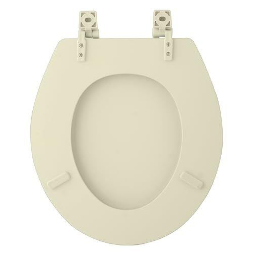 PowerSellerUSA Round Toilet Seat, Adjustable Hinges Wood Toilet Seats with Non Slip Grip Tight Bumpers, Standard Heavy Duty Wooden Bathroom Toilet Seat Close Lid Set, Bone - color: Bone - Wood, size: 17" Standard
