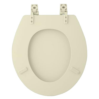 PowerSellerUSA Round Toilet Seat, Adjustable Hinges Wood Toilet Seats with Non Slip Grip Tight Bumpers, Standard Heavy Duty Wooden Bathroom Toilet Seat Close Lid Set, Bone - color: Bone - Wood, size: 17" Standard