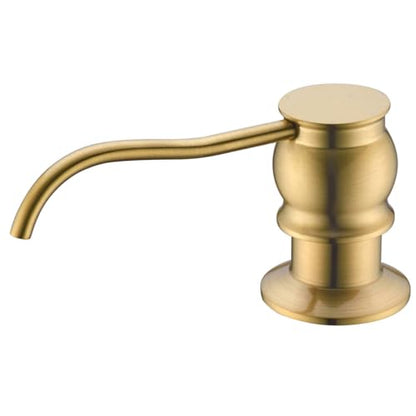 Built in Deck Mount Liquid Lotion Kitchen Countertop Metal Soap Dispenser, Brushed Gold Brass Dispenser Pump with 500ml (17oz) High Capacity Bottle - color: Brushed Gold, size: Without Hose