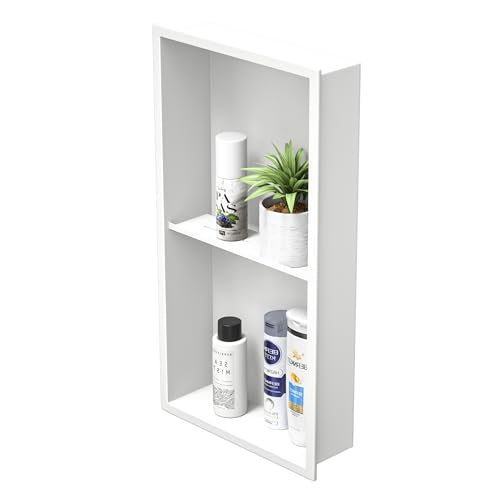 Stainless Steel Shower Niche White 24" X 12" W/ 2-Tier Shelf | Recessed shower niche no tile needed,space-saving,vertical niche, silver bathroom niche shower for shampoo & soap storage - color: White, size: 24"x 12"