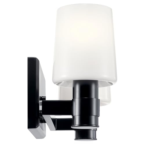 Kichler Adani 2-Light Bathroom Vanity Light, Black | Modern vanity light with opal glass for bathrooms and powder rooms (14.5" x 8.25"), 55175BK - color: Black, size: 14.5"