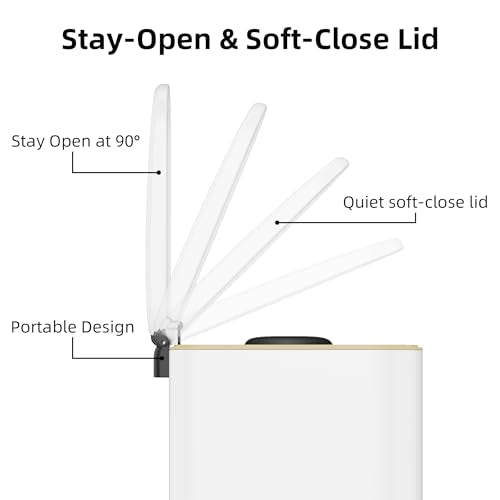 KSSKSS 2.6 Gallon/10L Slim Stainless Steel Bathroom Trash Can with Soft Close Lid, for Narrow Spaces,Bathroom, Bedroom (White) - color: White