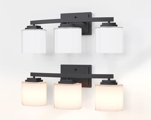 Tawson Adam Modern 3-Light Vanity Light Industrial Wall Sconce Lighting Fixture with Etched Glass Shade in Dark Bronze Black Finish for Bathroom, Hallway, Kitchen, Mirror