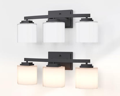 Tawson Adam Modern 3-Light Vanity Light Industrial Wall Sconce Lighting Fixture with Etched Glass Shade in Dark Bronze Black Finish for Bathroom, Hallway, Kitchen, Mirror