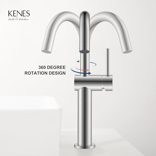 Brushed Nickel Vessel Sink Faucet Single Handle, Tall Bathroom Faucet | Vessel Bowl Faucet with Pop Up Drain & Supply Lines, Lead-Free cUPC & NSF Certified, 1 Hole Faucet for Vanity RV Restroom - color: Brushed Nickel, size: Tall
