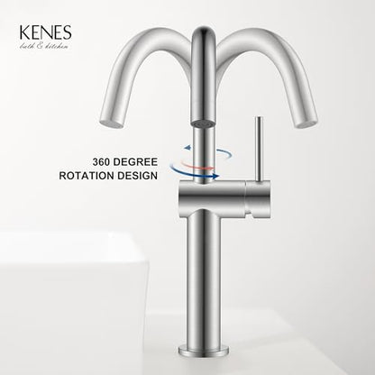 Brushed Nickel Vessel Sink Faucet Single Handle, Tall Bathroom Faucet | Vessel Bowl Faucet with Pop Up Drain & Supply Lines, Lead-Free cUPC & NSF Certified, 1 Hole Faucet for Vanity RV Restroom - color: Brushed Nickel, size: Tall