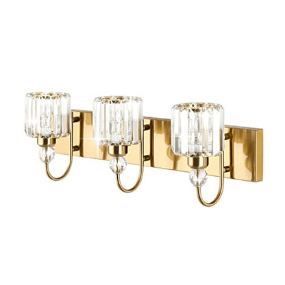 Ralbay Brass Gold Bathroom Vanity Lights 3-Lights Brass Gold Crystal Vanity Lights Over Mirror Modern Crystal Brass Gold Bathroom Vanity Lighting Fixtures - color: Round-Brass, size: 3-light