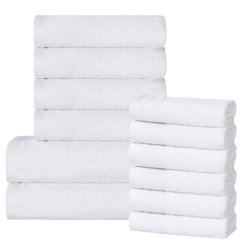 BLUENILEMILLS Honeycomb 500 GSM 12-Piece Wafle Border, Highly Absorbent and Soft, Solid Towel Set (6 Face + 4 Hand + 2 Bath), White - color: White, size: 12 PC Towel Set