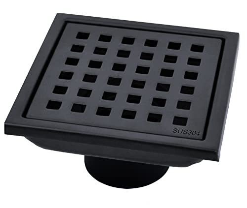 4 inch Square Shower Drain with Removable Cover Grid Grate,SUS 304 Stainless Steel Tile in Floor Drain,Matte Black - color: Matte Black (Without Drain Base/Adapter)