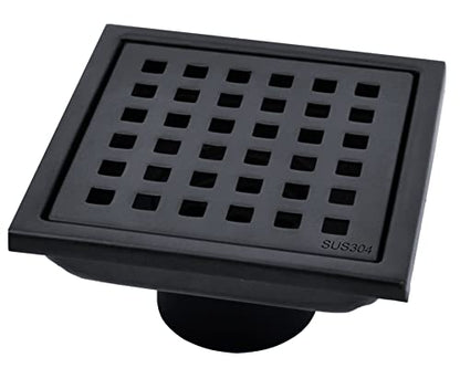 4 inch Square Shower Drain with Removable Cover Grid Grate,SUS 304 Stainless Steel Tile in Floor Drain,Matte Black - color: Matte Black (Without Drain Base/Adapter)