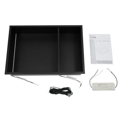 2-tier Stainless Steel Shower Niche with LED Light,12*18in Matte Black No Tile Needed Wall Vertical Niche,Embedded Wall Mount Shower Shelf for Bathroom Storage Over Mount Installation (12x18in LED) - size: 12x18in LED