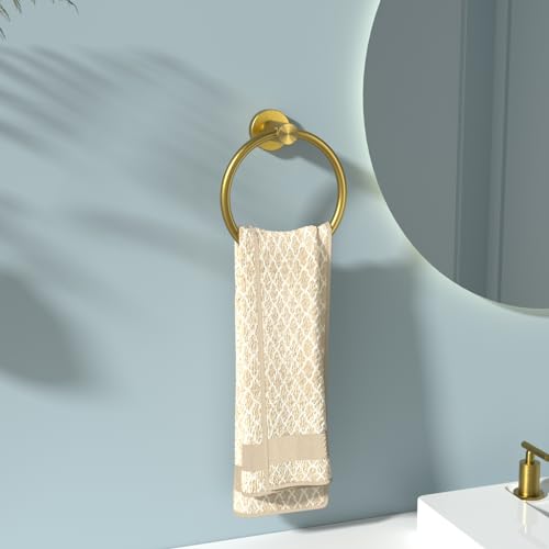 FORIOUS Towel Ring, SUS304 Stainless Steel Modern Hand Towel Holder Rack Hanger Round for Bathroom Wall Mounted, Ideal for Bath, Kitchen, RV, Dark Gold | Modern Hand Towel Holder Rack Hanger Round for Bathroom Wall Mounted, Ideal for Bathroom, Kitchen, RV