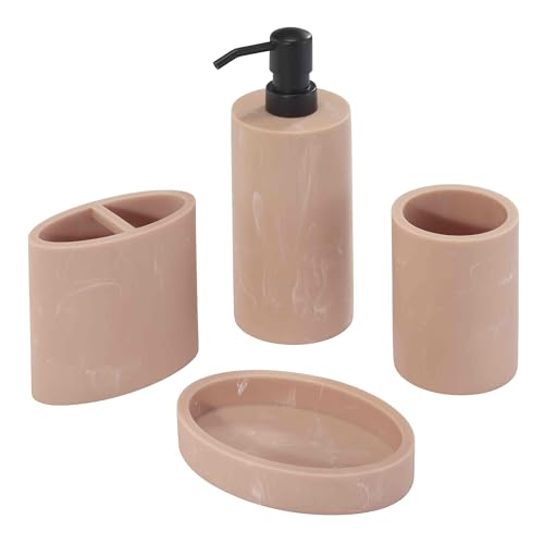 Nicole Miller - Bathroom Set, 4pc Countertop Accessories, Dorm Room Essentials (Kendall Collection, Clay) - color: Clay, size: 4pc Bath Set