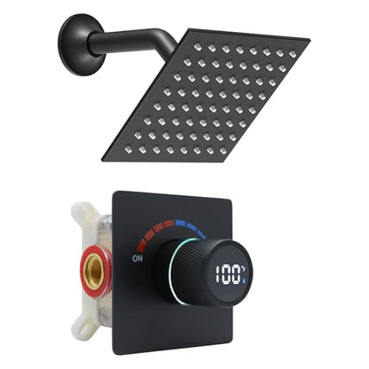 6 Inch Digital Display Shower Head System 6 Inch Head with Valve Shower System with Valve Bathroom Bath System (Matte Black) - color: Matte Black, style: 6 "shower head
