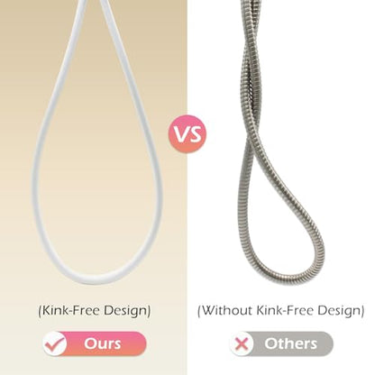 119 Inches Silicone Shower Hose Replacement, Anti-Kink Designed Handheld Shower Head Hose Ultra-Soft Hoses Extension with Brass Insert & Nut, White - color: White, size: 119 inches