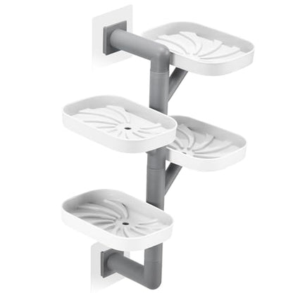 Soap Holder Four Layer Wall Mounted NO-Drilling Rotatable Self-draining Removable Soap Dish for Shower Bathroom Tray,Self Draining Sponge Holder,Razor Holder (White/Gray) - color: White/Gray