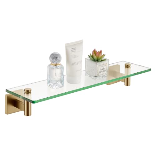 KOKOSIRI Wall Shelves Bathroom Hardware Glass Floating Shelf 20-Inch for Bedroom, Living Room, Kitchen, Hanging Rack Champagne Bronze B1105CPG-L20 - color: Champagne Bronze, size: 20-Inch