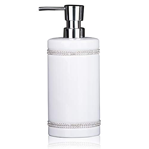 17 OZ Hand Liquid&Lotion Soap Dispenser Pump Bottle Ceramic White for Kitchen Bathroom Countertop Laundry Room Holds Dish Soap Shampoo Laundry Liquid Shower Gel (Inlaid Rhinestone) (White) - color: White