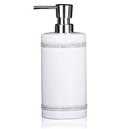 17 OZ Hand Liquid&Lotion Soap Dispenser Pump Bottle Ceramic White for Kitchen Bathroom Countertop Laundry Room Holds Dish Soap Shampoo Laundry Liquid Shower Gel (Inlaid Rhinestone) (White) - color: White