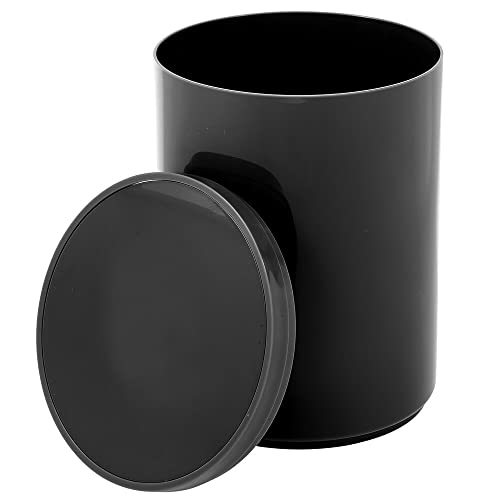 mDesign Plastic Small Slim Round 1.7 Gallon/6.5 Liter Trash Can with Removable Swing Lid - Wastebasket, Garbage Container Basket Bin for Master/Guest Bathroom - Holds Rubbish/Recycle - Black - color: Black