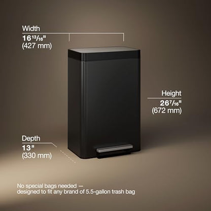 KOHLER K-20956-BST Dual Compartment Step Trash Can, Liner, Black Stainless - color: Black Stainless Steel, size: 11 Gallon - Dual Compartment