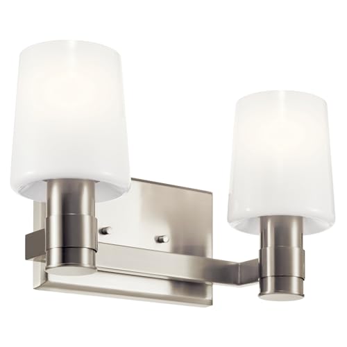 Kichler Adani 2-Light Bathroom Vanity Light, Brushed Nickel | Modern vanity light with opal glass for bathrooms and powder rooms (14.5" x 8.25"), 55175NI - color: Brushed Nickel, size: 14.5"