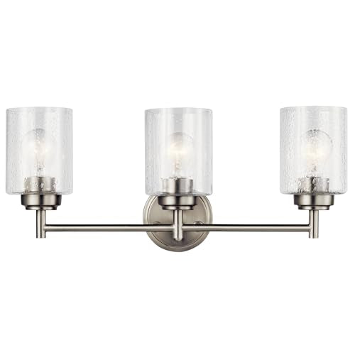 Kichler Winslow 21.5" Vanity Light in Brushed Nickel, 3-Light Transitional Bathroom Light with Clear Seeded Glass. (21.5" W x 9.25" H), 45886NI | Clear seeded glass vanity light for bathroom mirrors (21.5" x 9.25" x 12"), 45886NI - color: Brushed Nickel,