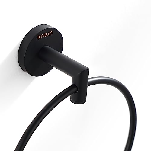 Black Towel Ring for Bathroom, Modern Hotel Style Hand Towel Holder Wall Mounted, Contemporary Hand Towel Rack, Matte Black,077060-MB Leo Seires - color: Matte Black