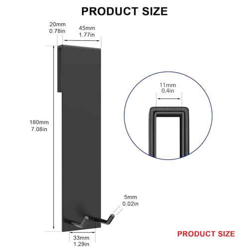 Shower Door Hook, Extended Length Frameless Shower Door Hook (7 Inches), Heavy-Duty Bathrobe Towel Stainless Steel Hook, No Drilling or Adhesive Required, 2-Pack, Black - color: Black-SXJ
