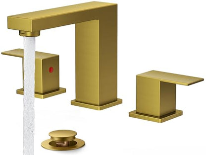 FORIOUS Brushed Gold Bathroom Faucet 3 Hole, 8" Vanity Gold Faucet Bathroom | CUPC 2 Handle 8 Inch Widespread Bathroom Sink Faucet Gold Vanity with Drain, Hoses and Two Aerator, Renovation and Upgrading - color: Brushed Gold, style: Modern