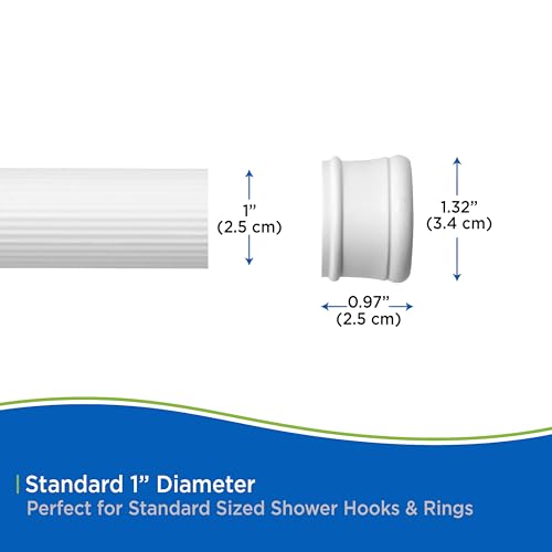 Kenney KN609L/1 Twist & Fit No Tools Spring Tension Standard Shower Curtain Rod with Non-Slip, Non-Scratch Ends, 42-72" Adjustable Length, Easy Install, White, 1" Diameter Rust Resistant Steel Tube - color: White