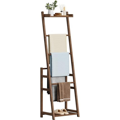 HOOBRO Blanket Ladder, 3-Tier Towel Rack, Bamboo Blanket Rack, Blanket Stand, Blanket Ladders for Bedroom, Quilt Ladder for Living Room, Bedroom, Decorative Display Ladder Shelf, Mocha MA124CJ01