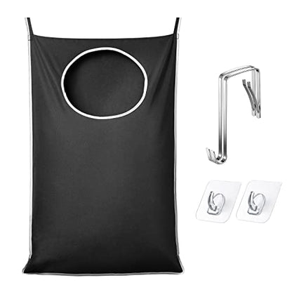 KEEPJOY XL Black Door Hanging Laundry Hamper, 36.5" x 22.5" Large Capacity Hanging Hamper Bag with Large opening and Strong Hooks for All Family Laundry, Blankets, and Toys (Black,1-Pack) - color: Black