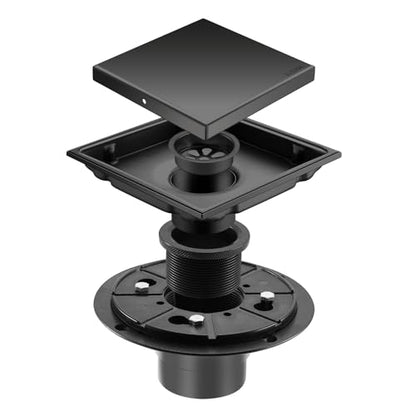 Hidden Brushed Square Shower Floor Drain, Black 6 inch, 304 Stainless Steel, with Flange, Detachable Cover Embedded in Ceramic Tiles - color: Hidden Black, size: 6 inch