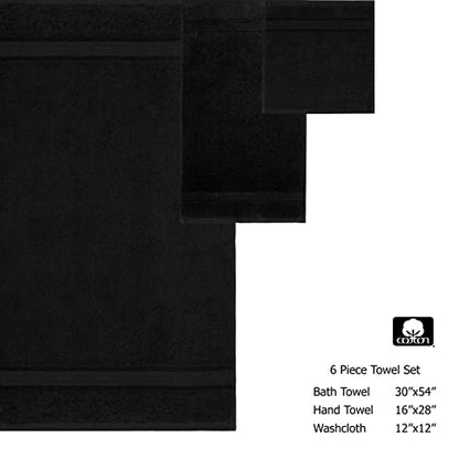 COTTON CRAFT Ultra Soft 6 Piece Towel Set - 100% Cotton Towels - Black | Absorbent 580 GSM Quick Dry Everyday Premium Luxurious Bathroom Towels - 2 Large Bath Towels, 2 Hand Towels, 2 Washcloths - color: Black, size: 6 Piece Towel Set