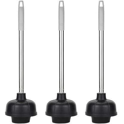 SteadMax Heavy Duty Toilet Plunger, Rubber Cup, Steel Handle, Gray (3 Pack) - color: 3 Pack - Gray Handle