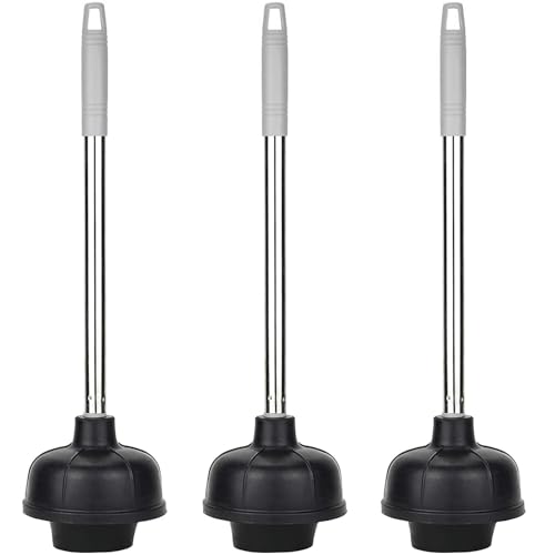 SteadMax Heavy Duty Toilet Plunger, Rubber Cup, Steel Handle, Gray (3 Pack) - color: 3 Pack - Gray Handle