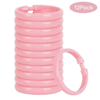 Pink Shower Curtain Hooks - 12 Pcs Circular Plastic Shower Curtain Rings for Bathroom - O Shaped Light Pink Shower Hooks Rings for Shower Curtain Rod - color: Pink