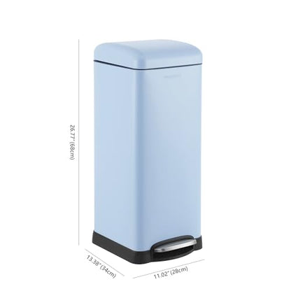 happimess Betty 8 Gal Step Trash Can Soft-Close Lid, Tide Pool Blue | Removable Liner, Semi-Rectangular, Steel Pedal, Iron Powder Coated, 27" Height, Non-Skid Base - color: Tide Pool Blue